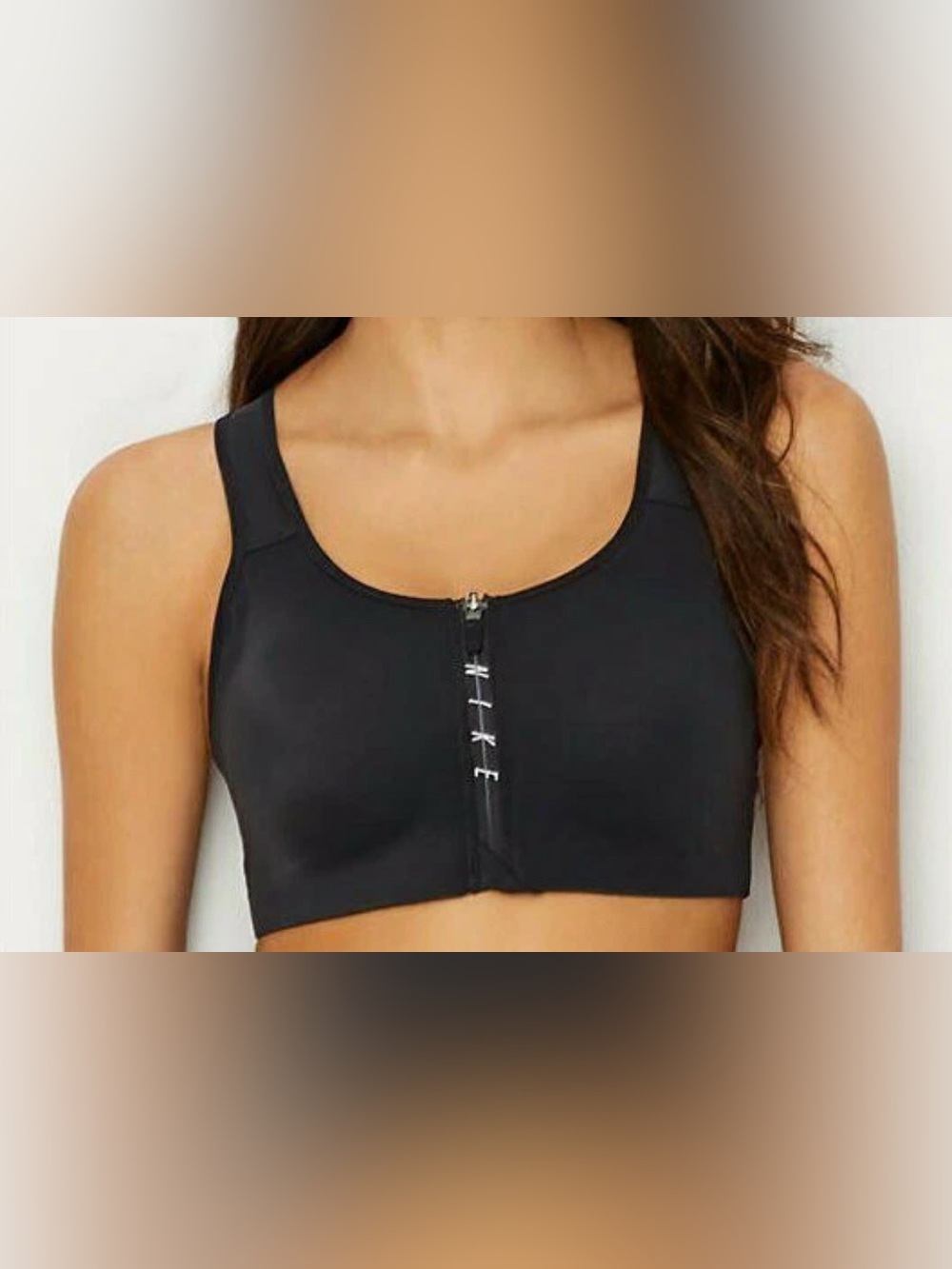 Nike Black Front-Zip Athletic Sports Bra with Logo
